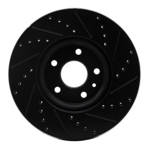 Ford Special Service Police Sedan Brake Rotor (1) - Front Left - R1 Concepts - Drilled & Slotted - Black - `13-`20